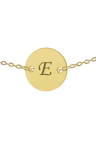 dalimag Lant argint 925 placat cu aur de 24k, 50 cm, banut gravat litera E