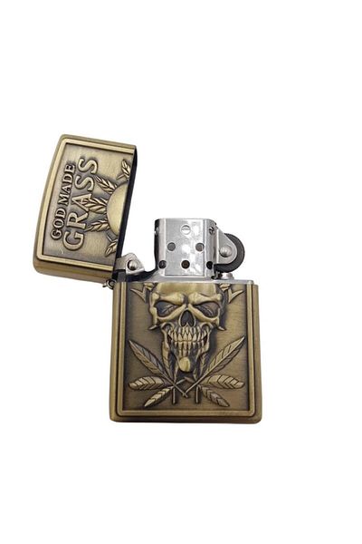 dalimag Metallic Lighter with Cap, 3D Relief, Grass Model, Refillable, Detachable, 6 cm