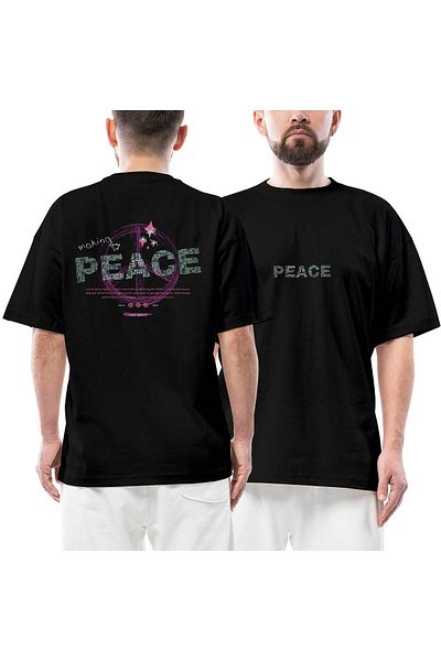 Z zepplin Brush Making Peace Front Back Printed Black Oversize T-Shirt