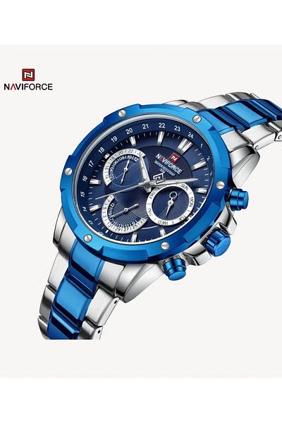 Naviforce Blue Dial Stainless Steel Chronograph Mens Watch Waterproof