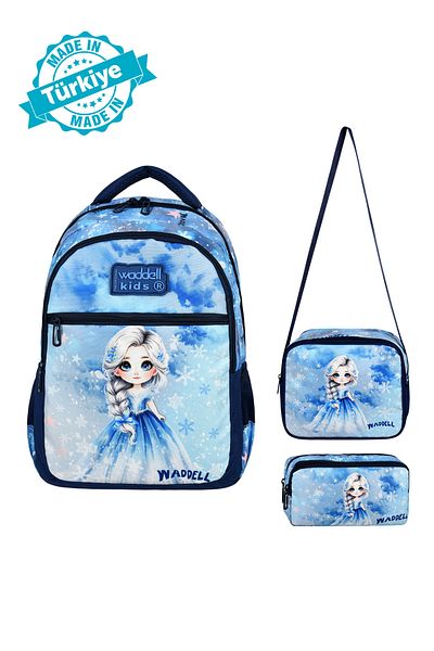 Waddell Rucsac pentru școală primară cu model Ice Girl, cutie de prânz și suport pentru stilou cu 2 buzunare