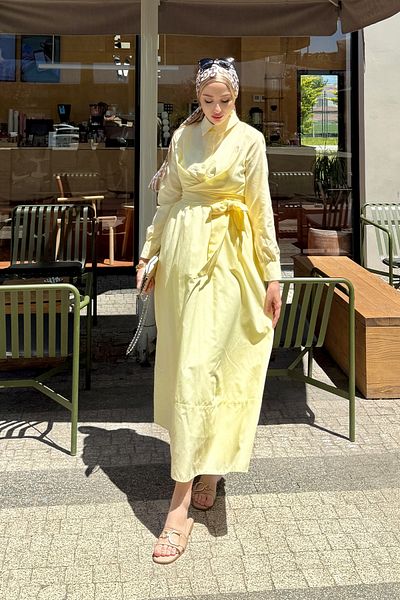 Tesettür Diyarı Women's Shirt Collar Tie Detailed Dress