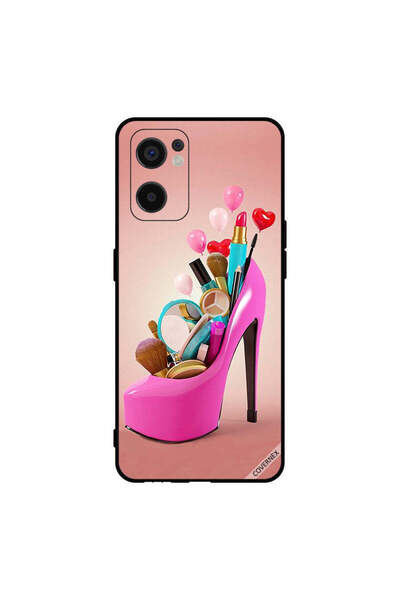 Covernex Protective Case Cover For Oppo Reno7 SE 5G Pink Shoe With Makeup Items