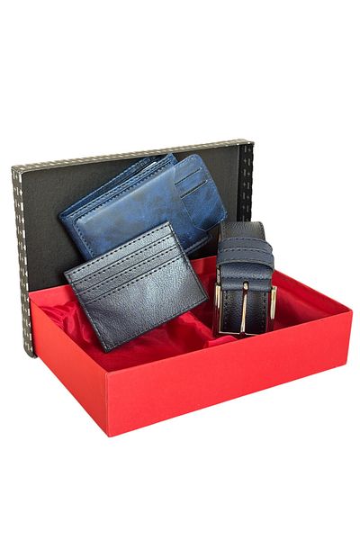 Tisaati Premium Series Special Boxed Luxury Leather Horizontal Wallet Belt and Card Holder Men's Set
