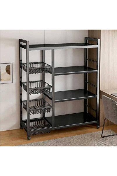 rexa رف تخزين متحرك متعدد الوظائف مكون من 4 طبقات و4 شبكات باللون الأسود 135*...