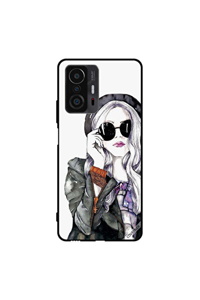 Covernex غطاء حماية لهاتف شاومي 11T برو، أسود، زجاجي، بتصميم فتاة لطيفة