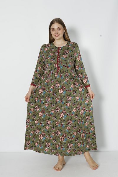 ROMEO LİFE Women's Plus Size Cotton Modal Fabric Patterned Long Dress 7700-B