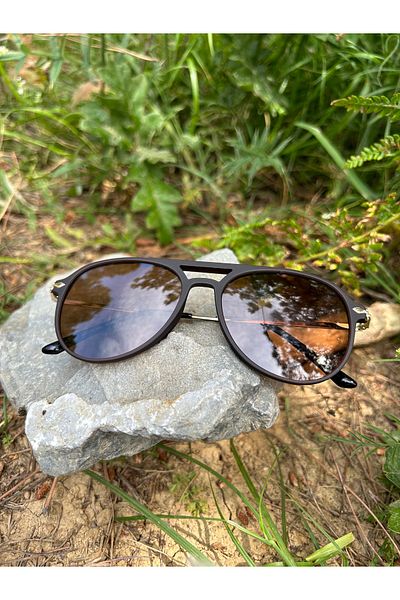 Ferrucci Brown Matte Drop Frame Rose Gold Metal Detailed Unisex Sunglasses