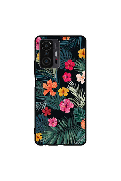 Covernex غطاء حماية لهاتف شاومي 11T برو - زهور متعددة الألوان وريش أخضر داكن