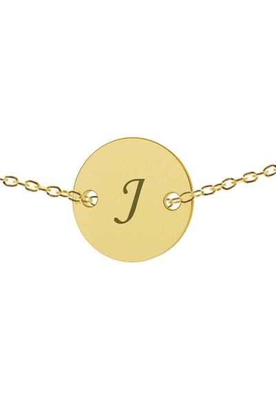 dalimag 24k Gold-Plated 925 Silver Chain with Engraved J Medallion, 50 cm