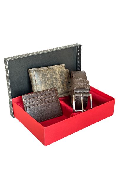 Tisaati Premium Series Special Boxed Luxury Leather Horizontal Wallet Belt and Card Holder Men's Set