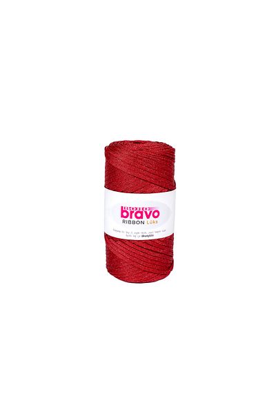 Bravo Glitter Ribbon Polyester Yarn Macrame 200 Gr 100S Red Glitter