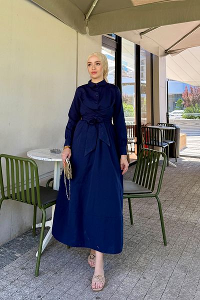 Tesettür Diyarı Women's Shirt Collar Tie Detailed Dress