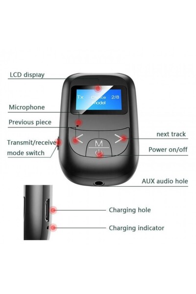 Leonpro Bluetooth 5.0 Verici ve Alıcı Ekranlı Kablosuz Ses Aktarım Adaptörü