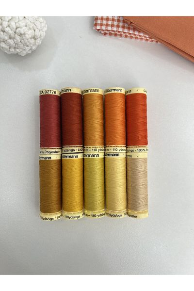 goblenkanaviçe Gutermann Sewing Thread Set Orange Colors Set of 10 100Mt Bobbins