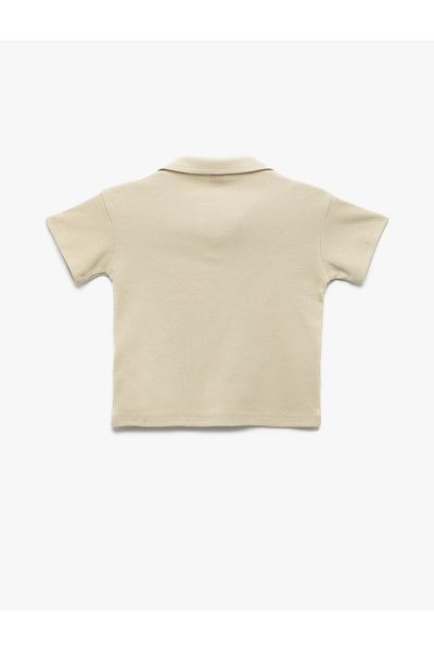 Koton Embroidery Detailed Short Sleeve Polo Neck Cotton T-Shirt