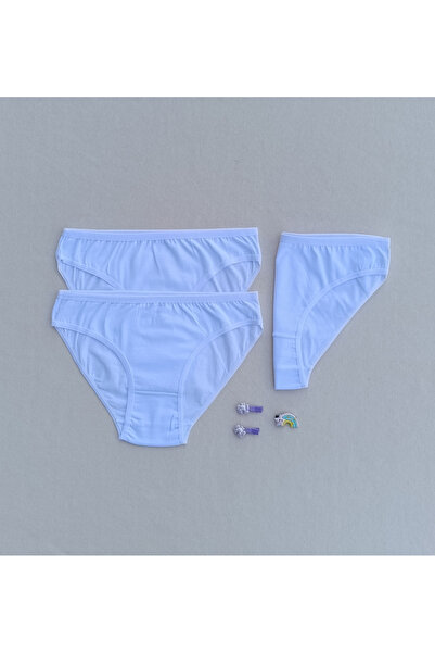 siyalife Chiloți din țesătură pieptănată din bumbac alb, 3 piese, pentru femei