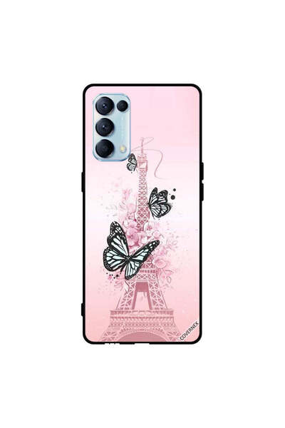 Covernex غطاء حماية لهاتف Oppo Reno5 Pro 5G برسومات فراشات سوداء على برج Effiel