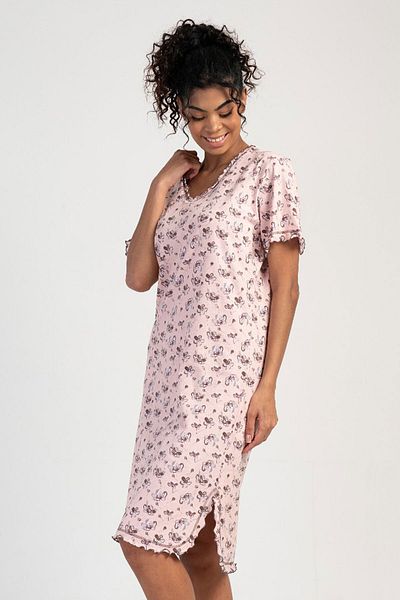 VİENETTA Cotton Women's V-Neck Short Sleeve Nightgown, 311269