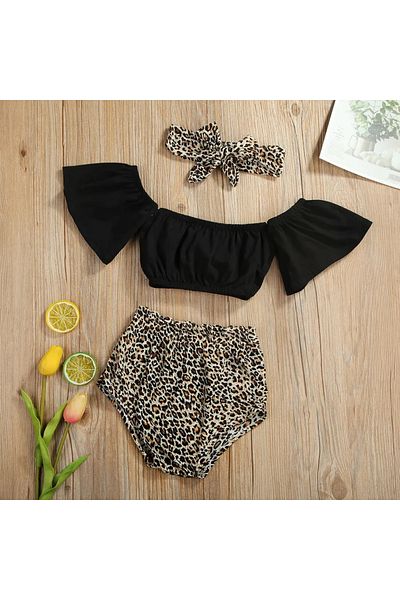 OEM Girls' Summer Clothes Set, 3 Pieces Leopard, Cotton, 9-12 Months, 80 cm