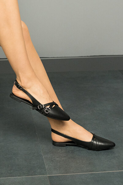 Freemax Γυναικεία καλοκαιρινή ζώνη με λεπτομέρεια παπούτσια μπαλαρίνας δέρμα μαύρο