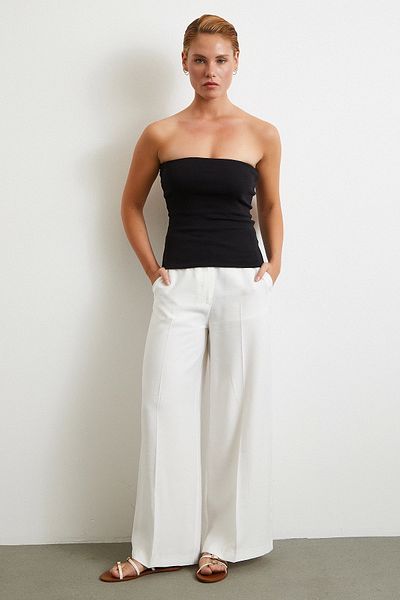 Never more Wide Leg Palazzo Trousers Ecru