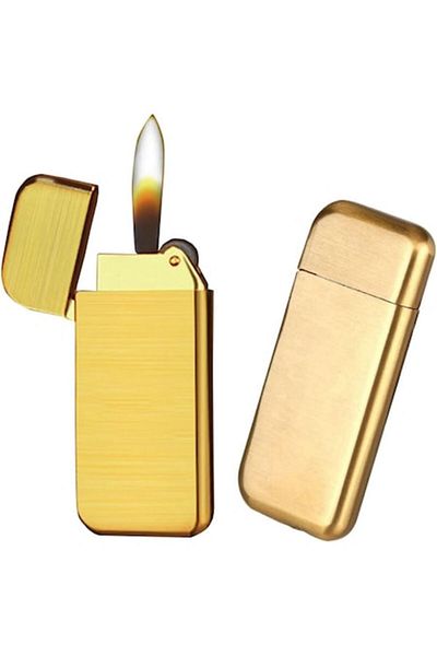 dalimag Brichetă metalică subțire, rezistentă la vânt, reîncărcabilă, 6,5 x 2,5 cm - aurie