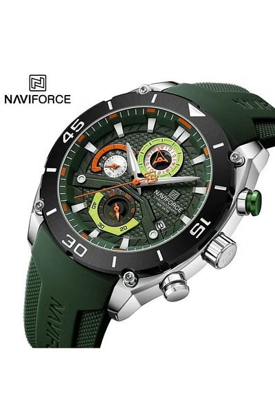 Naviforce Sport Chronograph Wrist Watch for Men with Silicone Strap Water Resistant Multi-Function Timepiece