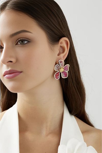 NARRU Handmade NARRU earrings, flower with metal edge, pink, translucent and gold, Ava