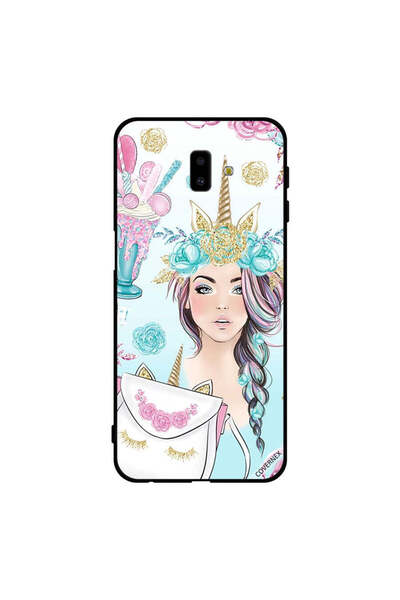 Covernex غطاء حماية لهاتف سامسونج جالاكسي J6+ بتصميم رموش على الحقيبة وفتاة و...