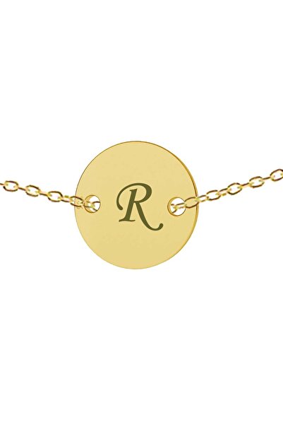 dalimag Lant argint 925 placat cu aur de 24k, 50 cm, banut gravat litera R