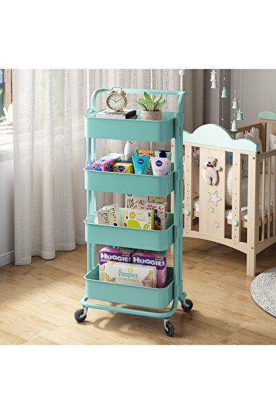 Generic 4 Tier Rolling Utility Cart Metal Multi-purpose Trolley Home Kitchen Storage Organizer Cart with Han