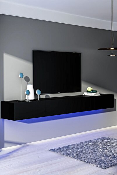 FAVORA Alfa 2 Kapaklı Duvara Monte TV Ünitesi - Siyah 220 cm