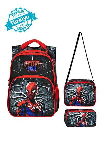 Waddell Spiderman Patterned Elementary School Backpack with Lunch Bag and 2 Pocket Pen Holder