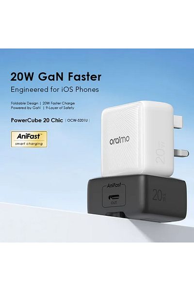 oraimo Wall Charger PowerCube 20 Chic USB-C Port 20W With USB-C Cable - White