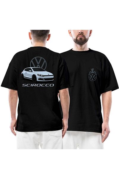 Z zepplin Volkswagen Scirocco Front Back Printed Black Oversize T-Shirt