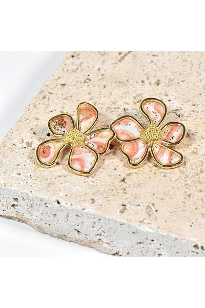 NARRU Handmade NARRU earrings, flower with metal edge, cream, white and gold, Ava