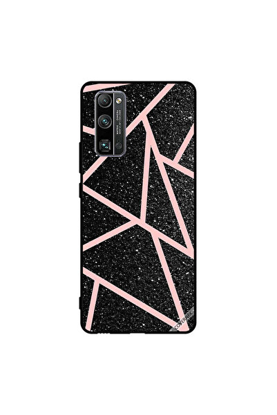 Covernex غطاء حماية لهاتف Honor 30 Pro+ أسود لامع بنقشة مسارات وردية فاتحة