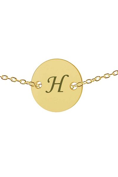 dalimag Lant argint 925 placat cu aur de 24k, 50 cm, banut gravat litera H