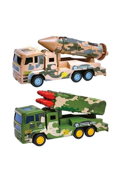 dalimag Set 2 Camion militar lansator cu 6 roti, Jucarii interactive racheta, 30 cm, verde si maro, pentru c