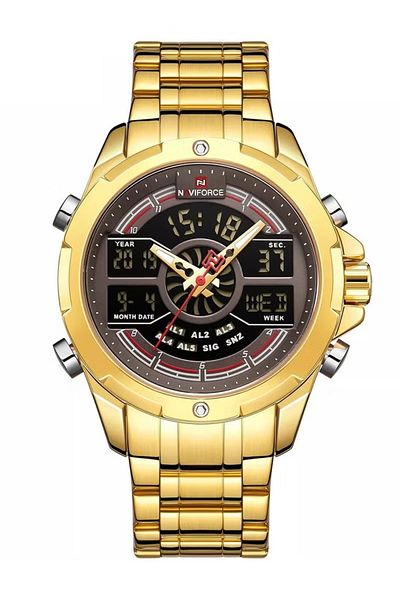 Naviforce Men's Dual Display Sports Watch – 45mm Analog-Digital, Chronograph, Metal Strap, Waterproof