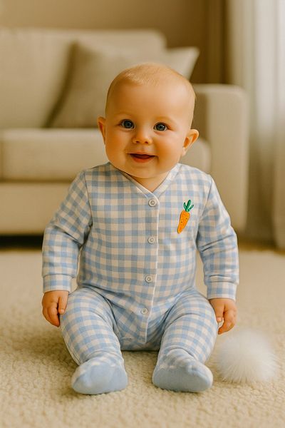 cimcim baby Carrot Plaid Baby Romper