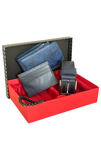 Tisaati Premium Series Special Boxed Luxury Leather Horizontal Wallet Belt and Bracelet Men's Set