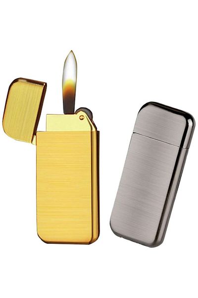 dalimag Brichetă metalică subțire, rezistentă la vânt, reîncărcabilă, 6,5 x 2,5 cm, gri închis, Dalimag