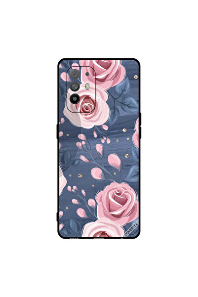 Covernex غطاء حماية لهاتف Oppo A95 بنقشة ورود وردية وأوراق رمادية داكنة