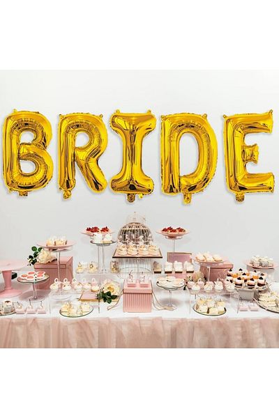 Flippy Set Baloane din Folie Metalizata, Model Scris Bride, Litere de 40 cm, Tema Iubire, Baloane