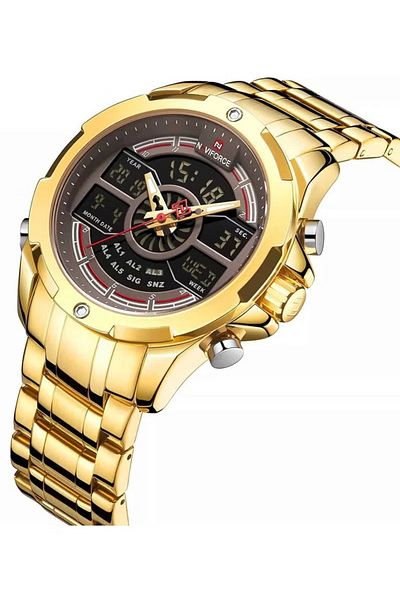 Naviforce Men's Dual Display Sports Watch – 45mm Analog-Digital, Chronograph, Metal Strap, Waterproof