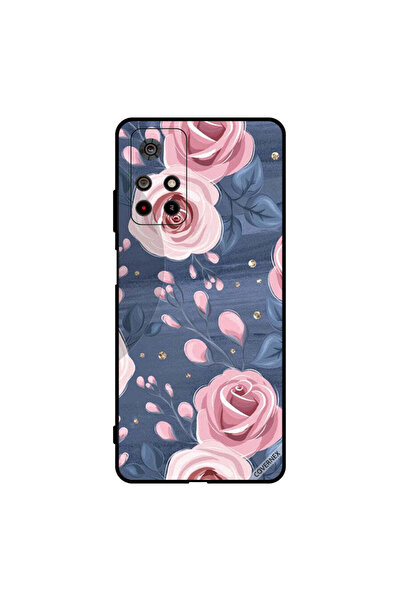 Covernex غطاء حماية لهاتف Poco M4 Pro بنقشة ورود وردية وأوراق رمادية داكنة
