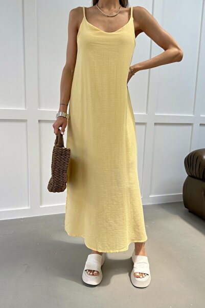 mylove Slit Strap Muslin Dress Yellow