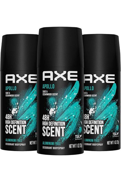 Axe Apollo Body Spray Deodorant, Pack of 3 - 48H High Definition with Aroma and Odor Protection, Sag